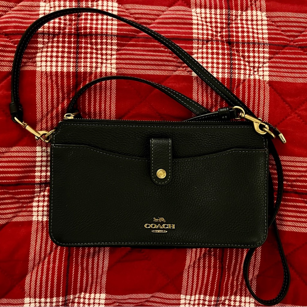 Coach Black Crossbody Bag with Floral Insets with Brass Accents and Strap. - Picture 2 of 14
